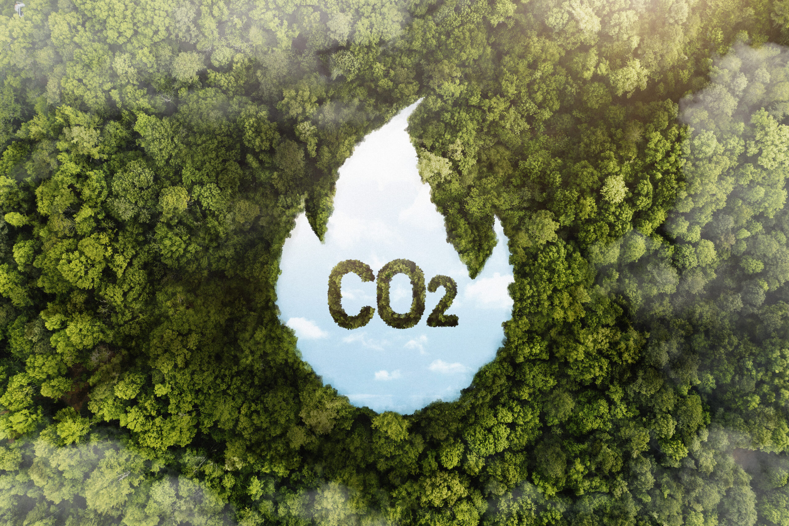 Riduzione emissioni CO2: goccia all'interno di una foresta